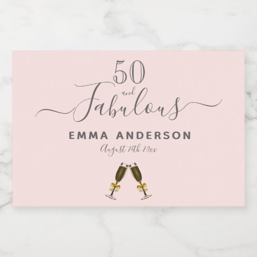 50の素晴らしい誕生日パーティーのピンク·ローズ·金ゴールド スパークリングワインラベル (シングルラベル)