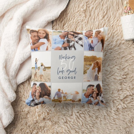 50の美しいネービーグレーの誕生日写真を作る クッション (ブランケット)