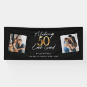 50の見栄えのよい金ゴールドと黒い誕生日 横断幕 (横)