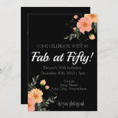 50の誕生日カードでファブ。バラは黒。編集可能 招待状 (正面/裏面)