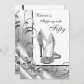 50の誕生日パーティーにステップインするブラック&シルバー 招待状 (正面/裏面)