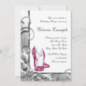 50の誕生日パーティーにステップインするホットピンク 招待状 (裏面)