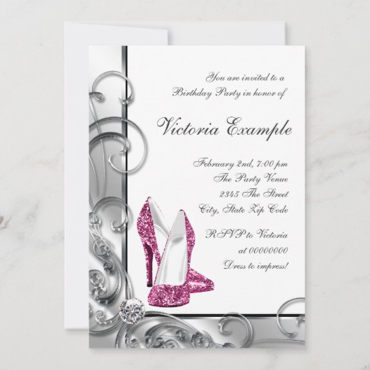 50の誕生日パーティーにステップインするホットピンク 招待状 (裏面)