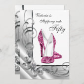 50の誕生日パーティーにステップインするホットピンク 招待状 (正面/裏面)