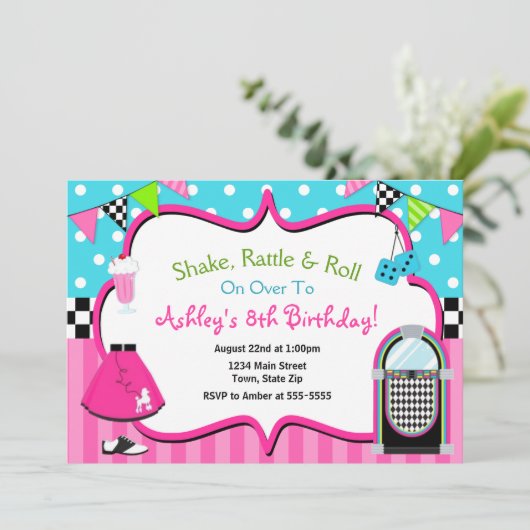 50の誕生日招待状ソックホップジュクボックス招待状 招待状 (スタンド正面)