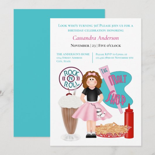 50の誕生日招待状 招待状 (正面/裏面)