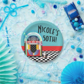 50のSock Hop Danceパーティージュークボックスレッドカスタムディスク ペーパープレート (パーティー)