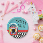 50のSock Hop Danceパーティージュークボックスレッドカスタムディスク ペーパープレート (パーティー)