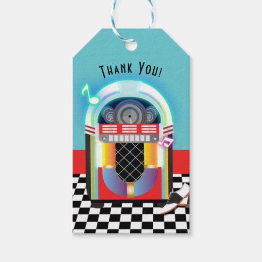 50のSock Hop DanceパーティージュークボックスRed Favor ギフトタグ (正面)