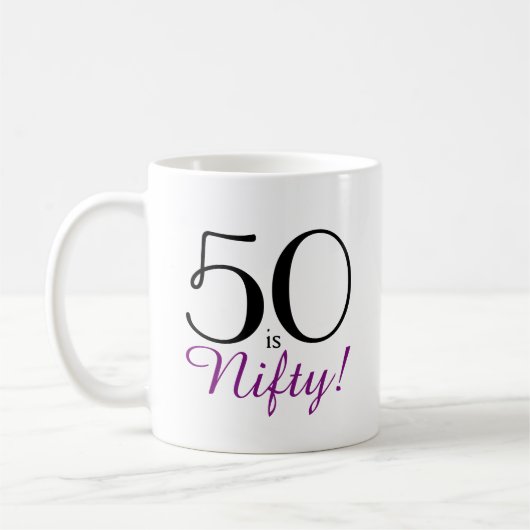 50はニフティ！第50誕生日ギフトマグ コーヒーマグカップ (左)