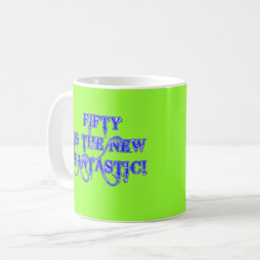 50は新しく素晴らしいプロダクトです コーヒーマグカップ (正面左)