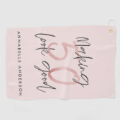 50をピンクの誕生日にガーリー見せるグリッター ゴルフタオル (横)