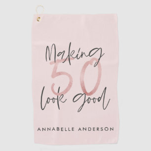 50をピンクの誕生日にガーリー見せるグリッター ゴルフタオル