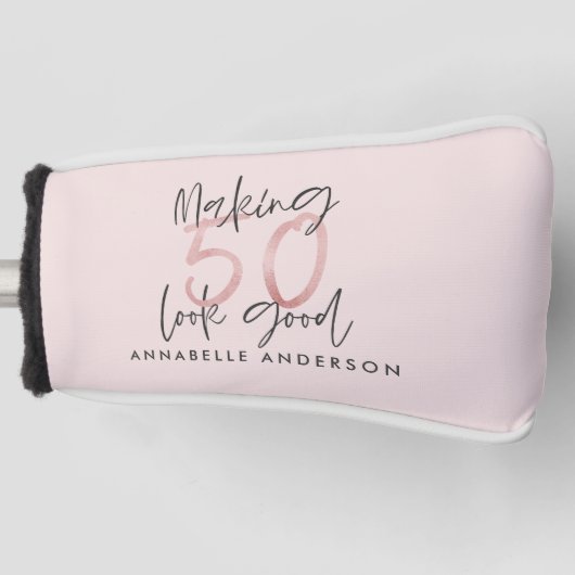 50をピンクの誕生日にガーリー見せるグリッター ゴルフヘッドカバー (正面)