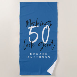 50を素敵な誕生日にするカラフルタイポグラフィ ビーチタオル