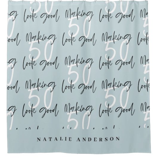 50を良いシックに見せる誕生祝い シャワーカーテン (正面)