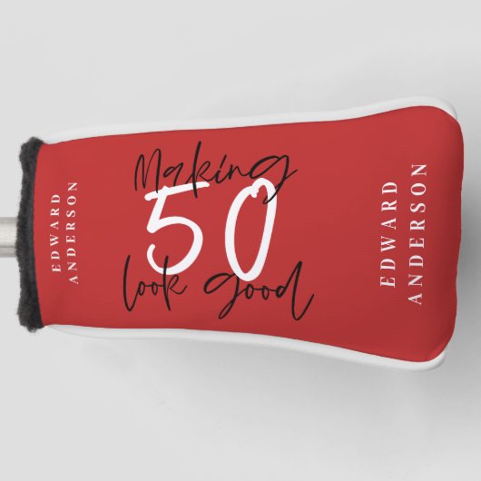 50を良いタイポグラフに見せる誕生祝い ゴルフヘッドカバー (正面)
