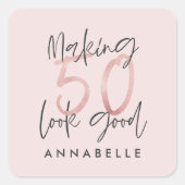 50を良いピンクのガーリーグリッター誕生日に見せる スクエアシール (正面)