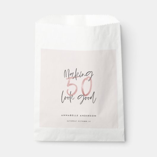 50を良いピンクのガーリーグリッター誕生日に見せる フェイバーバッグ (正面)