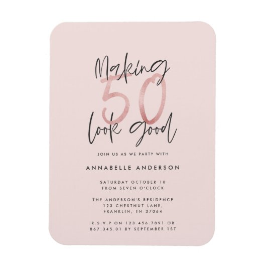 50を良いピンクのガーリーグリッター誕生日に見せる マグネット (縦)