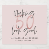 50を良いピンクのガーリーグリッター誕生日に見せる リキュールボトルラベル (シングルラベル)