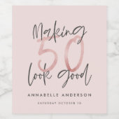 50を良いピンクのガーリーグリッター誕生日に見せる ワインラベル (シングルラベル)