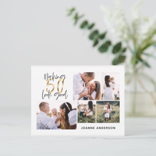 50を良い誕生日の写真数々のの休日cに見える シーズンポストカード (スタンド正面)