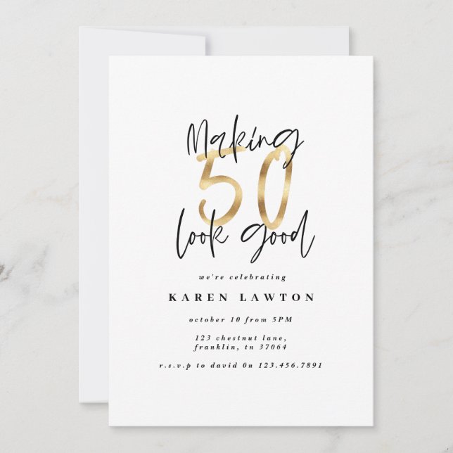 50を良い誕生日の招待に見える金ゴールド (正面)