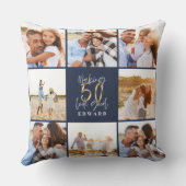 50を良い青い金ゴールド写真の誕生日に見せる クッション (裏面)