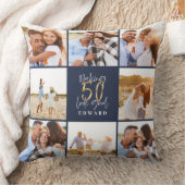 50を良い青い金ゴールド写真の誕生日に見せる クッション (ブランケット)