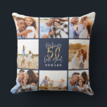 50を良い青い金ゴールド写真の誕生日に見せる クッション<br><div class="desc">60歳祝の誕生日は、この青と金ゴールド効果60歳の誕生日デザインとスタイルで。スクリプトモダン文字とグラフィックを含むはっきりしたデザイン。色をに変更しカスタマイズます。コレクションの一部。</div>