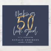 50を良い青い金ゴールド誕生日パーティーに見せる ビールラベル (シングルラベル)