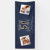 50を良い青と金ゴールドの誕生日に見せる 横断幕 (縦)