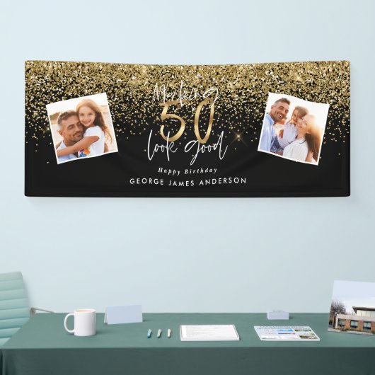 50を良い黒と金ゴールドのバン 横断幕 (トレードショー)