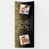 50を良い黒と金ゴールドのバン 横断幕 (縦)