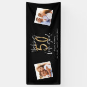 50を良い黒と金ゴールドの誕生日に見せる 横断幕 (縦)