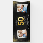 50を良い黒と金ゴールド誕生日バナーに見せる 横断幕 (縦)