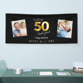 50を良い黒と金ゴールド誕生日バナーに見せる 横断幕 (トレードショー)