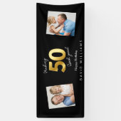 50を良い黒と金ゴールド誕生日バナーに見せる 横断幕 (縦)