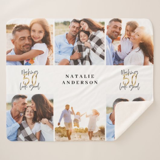 50を良く見える金ゴールド黒写真の誕生日 シェルパブランケット (正面(横))