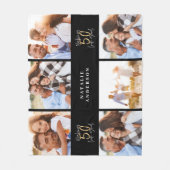 50を良く見える金ゴールド黒写真の誕生日 フリースブランケット (正面)