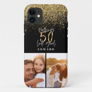 50を良く見える金ゴールド黒写真の誕生日 iPhone 11 ケース