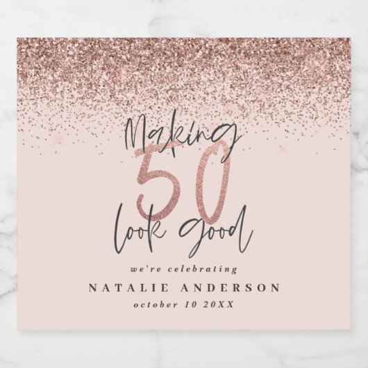 50を良く見せるバラ金ゴールド誕生祝い ビールラベル (シングルラベル)