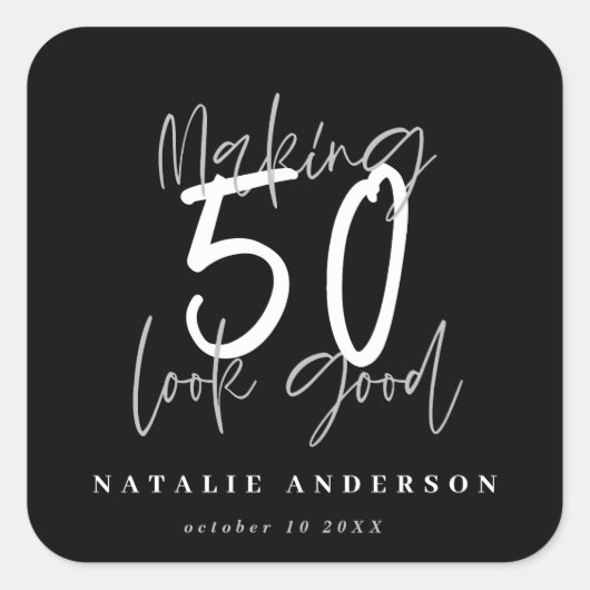 50を良く見せる誕生祝い スクエアシール (正面)