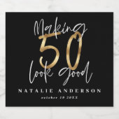 50を良く見せる金ゴールド誕生祝い スパークリングワインラベル (シングルラベル)