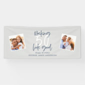 50を青と灰色の誕生日写真に見せる 横断幕 (横)