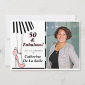 50アンドファビュラスピンクブラックストライプ写真招待状 招待状 (正面)