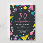 50アンドファビュラスブラックレトロ誕生日招待状 招待状 (正面)