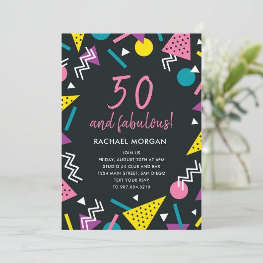 50アンドファビュラスブラックレトロ誕生日招待状 招待状 (スタンド正面)