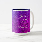 50アンドファビュラス誕生日ピンクパープルグリッター ツートーンマグカップ (正面右)